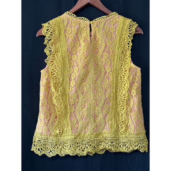 Anthropologie eri+ali Mustard Crochet Lace Top M Pink Coquette Girly Kidcore - Picture 5 of 10